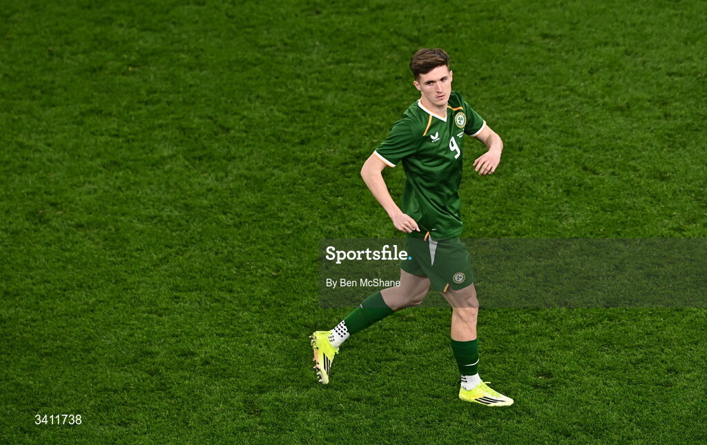 31 March 2026; Johnny Kenny of Republic of Ireland during the international friendly match between Republic of Ireland and North Macedonia at Aviva Stadium in Dublin. Photo by Ben McShane/Sportsfile