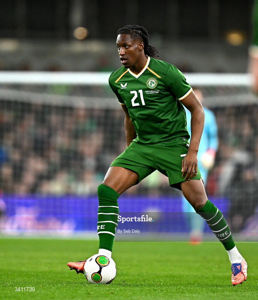 31 March 2026; Bosun Lawal of Republic of Ireland during the international friendly match between Republic of Ireland and North Macedonia at the Aviva Stadium in Dublin. Photo by Seb Daly/Sportsfile