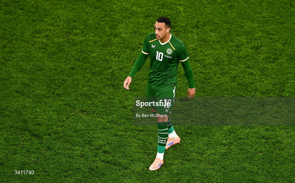 31 March 2026; Adam Idah of Republic of Ireland during the international friendly match between Republic of Ireland and North Macedonia at Aviva Stadium in Dublin. Photo by Ben McShane/Sportsfile