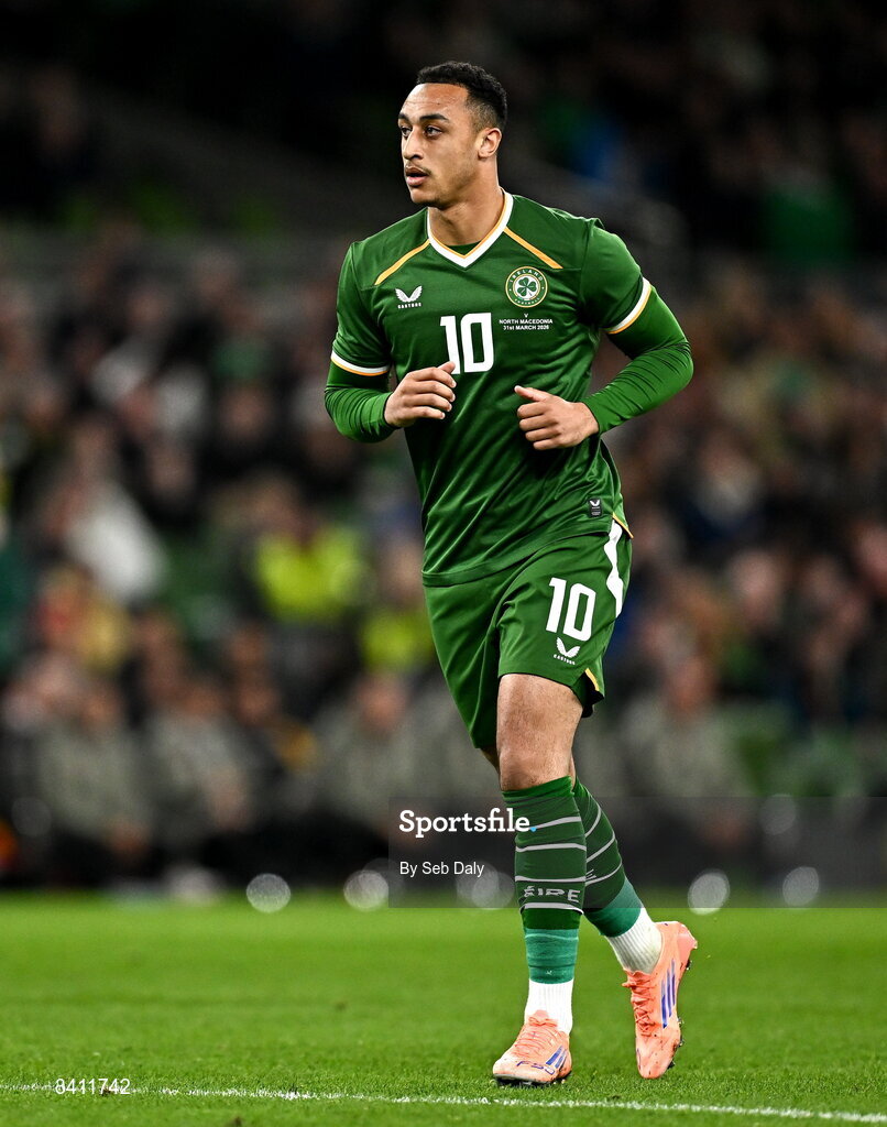 31 March 2026; Adam Idah of Republic of Ireland during the international friendly match between Republic of Ireland and North Macedonia at the Aviva Stadium in Dublin. Photo by Seb Daly/Sportsfile