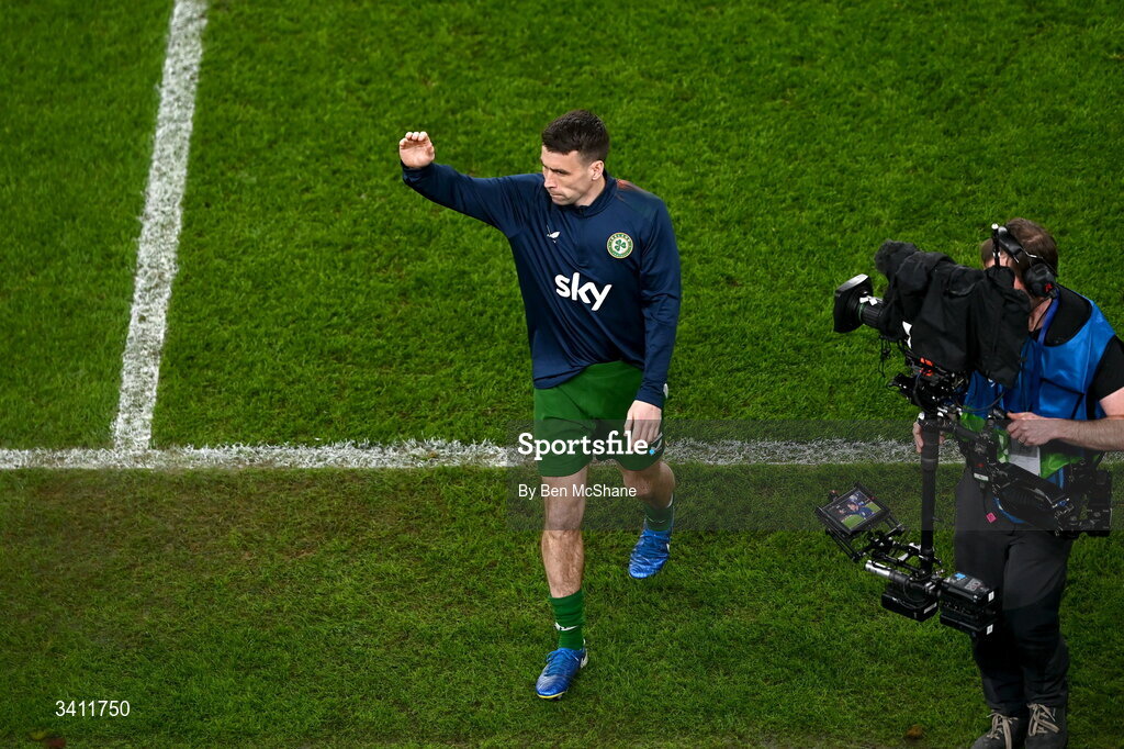 31 March 2026; Seamus Coleman of Republic of Ireland waves to supporters after the international friendly match between Republic of Ireland and North Macedonia at Aviva Stadium in Dublin. Photo by Ben McShane/Sportsfile