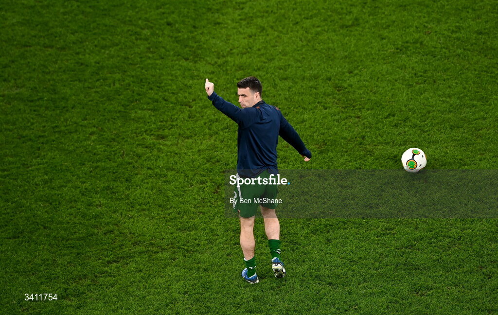 31 March 2026; Seamus Coleman of Republic of Ireland waves to supporters as he leaves the pitch after the international friendly match between Republic of Ireland and North Macedonia at Aviva Stadium in Dublin. Photo by Ben McShane/Sportsfile