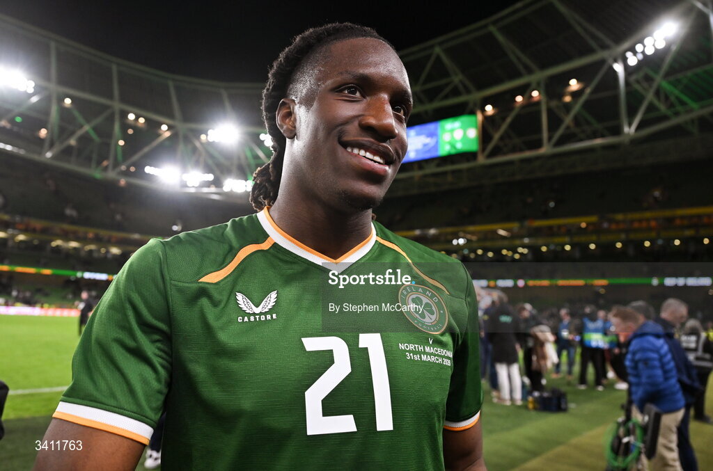 31 March 2026; Bosun Lawal of Republic of Ireland after the international friendly match between Republic of Ireland and North Macedonia at Aviva Stadium in Dublin. Photo by Stephen McCarthy/Sportsfile