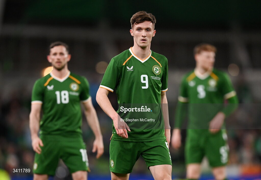 31 March 2026; Johnny Kenny of Republic of Ireland during the international friendly match between Republic of Ireland and North Macedonia at Aviva Stadium in Dublin. Photo by Stephen McCarthy/Sportsfile
