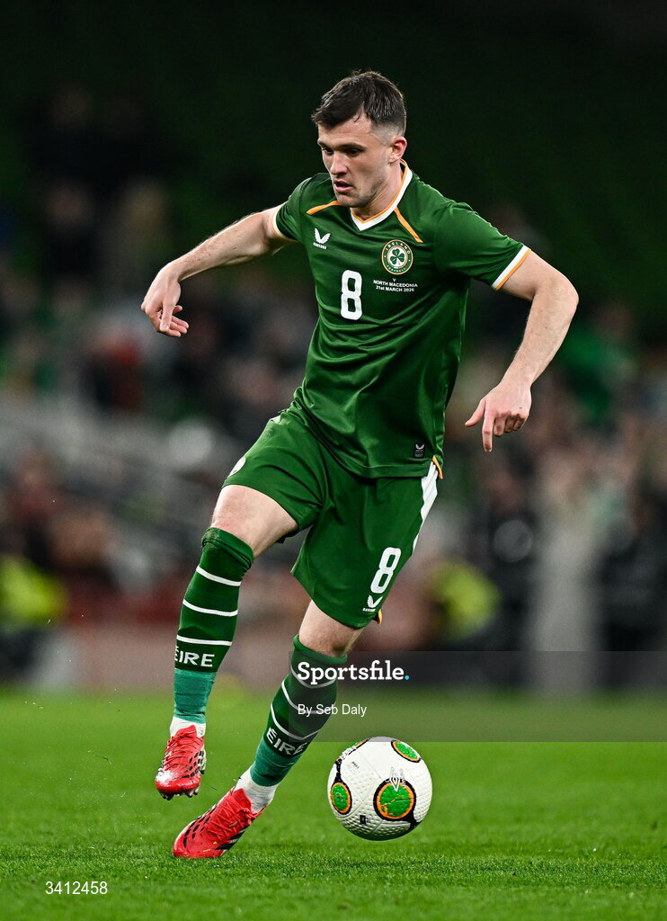 31 March 2026; Jason Knight of Republic of Ireland during the international friendly match between Republic of Ireland and North Macedonia at the Aviva Stadium in Dublin. Photo by Seb Daly/Sportsfile