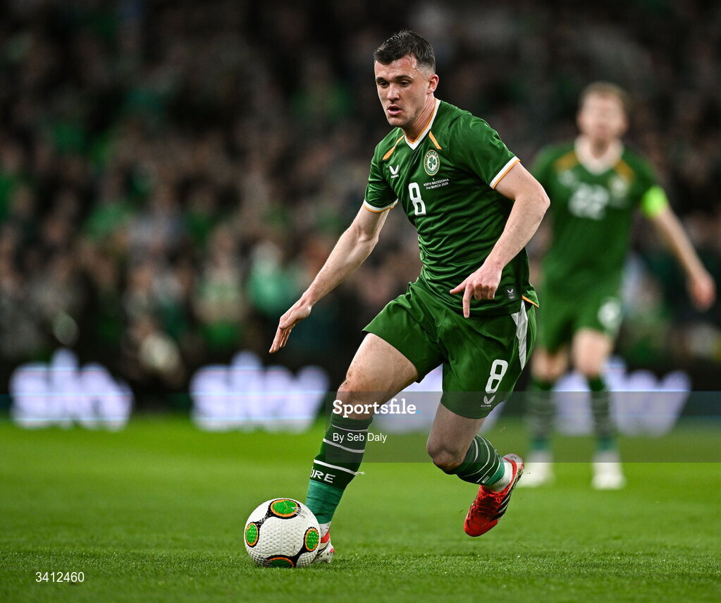 31 March 2026; Jason Knight of Republic of Ireland during the international friendly match between Republic of Ireland and North Macedonia at the Aviva Stadium in Dublin. Photo by Seb Daly/Sportsfile