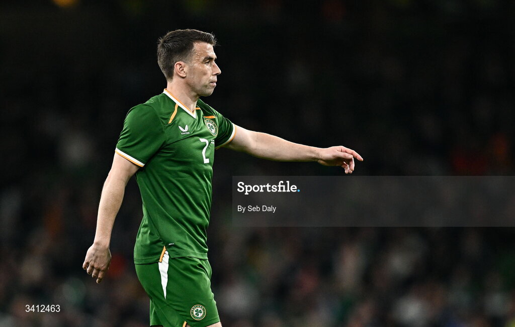 31 March 2026; Seamus Coleman of Republic of Ireland during the international friendly match between Republic of Ireland and North Macedonia at the Aviva Stadium in Dublin. Photo by Seb Daly/Sportsfile