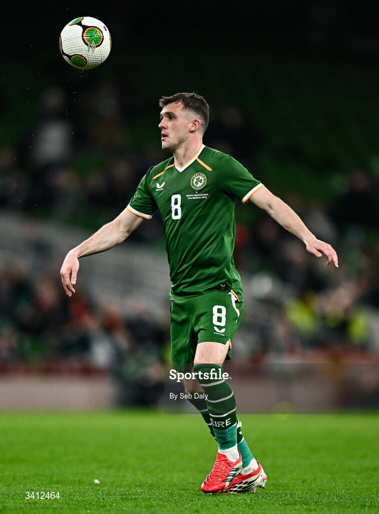 31 March 2026; Jason Knight of Republic of Ireland during the international friendly match between Republic of Ireland and North Macedonia at the Aviva Stadium in Dublin. Photo by Seb Daly/Sportsfile