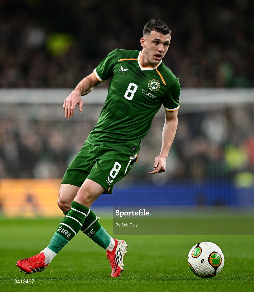 31 March 2026; Jason Knight of Republic of Ireland during the international friendly match between Republic of Ireland and North Macedonia at the Aviva Stadium in Dublin. Photo by Seb Daly/Sportsfile