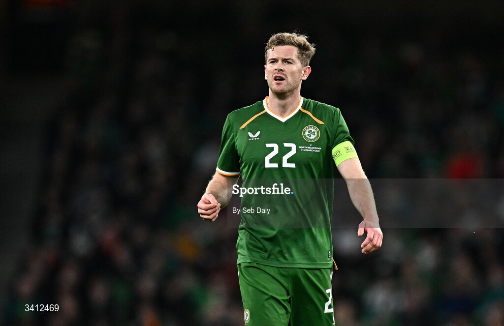 31 March 2026; Nathan Collins of Republic of Ireland during the international friendly match between Republic of Ireland and North Macedonia at the Aviva Stadium in Dublin. Photo by Seb Daly/Sportsfile