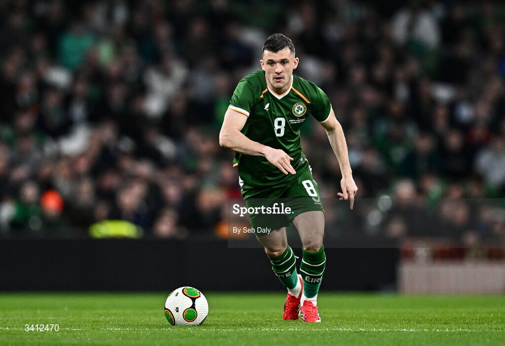 31 March 2026; Jason Knight of Republic of Ireland during the international friendly match between Republic of Ireland and North Macedonia at the Aviva Stadium in Dublin. Photo by Seb Daly/Sportsfile