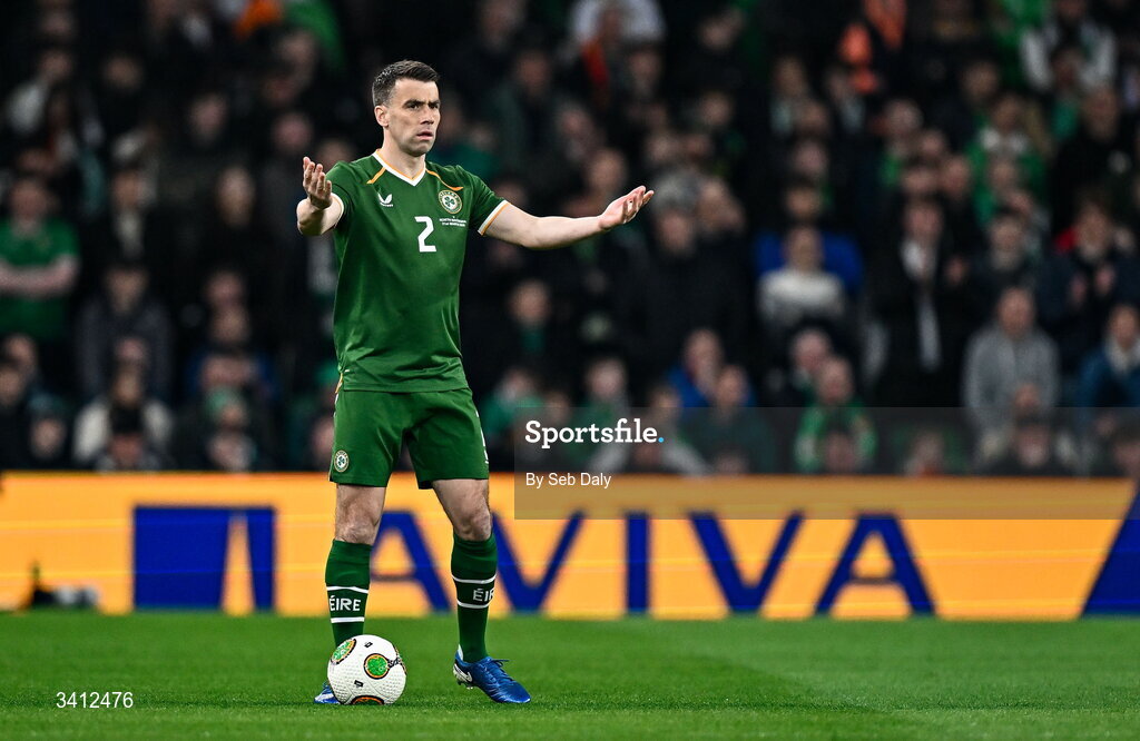 31 March 2026; Seamus Coleman of Republic of Ireland during the international friendly match between Republic of Ireland and North Macedonia at the Aviva Stadium in Dublin. Photo by Seb Daly/Sportsfile