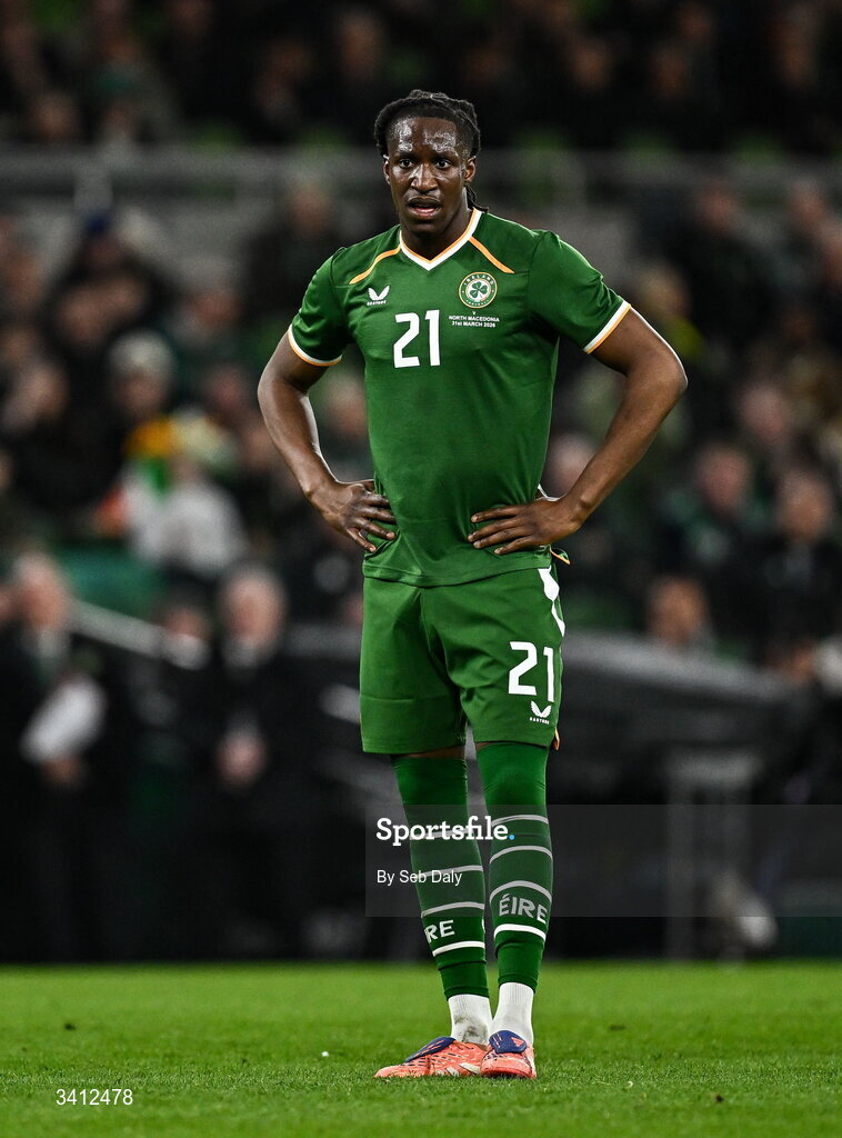 31 March 2026; Bosun Lawal of Republic of Ireland during the international friendly match between Republic of Ireland and North Macedonia at the Aviva Stadium in Dublin. Photo by Seb Daly/Sportsfile