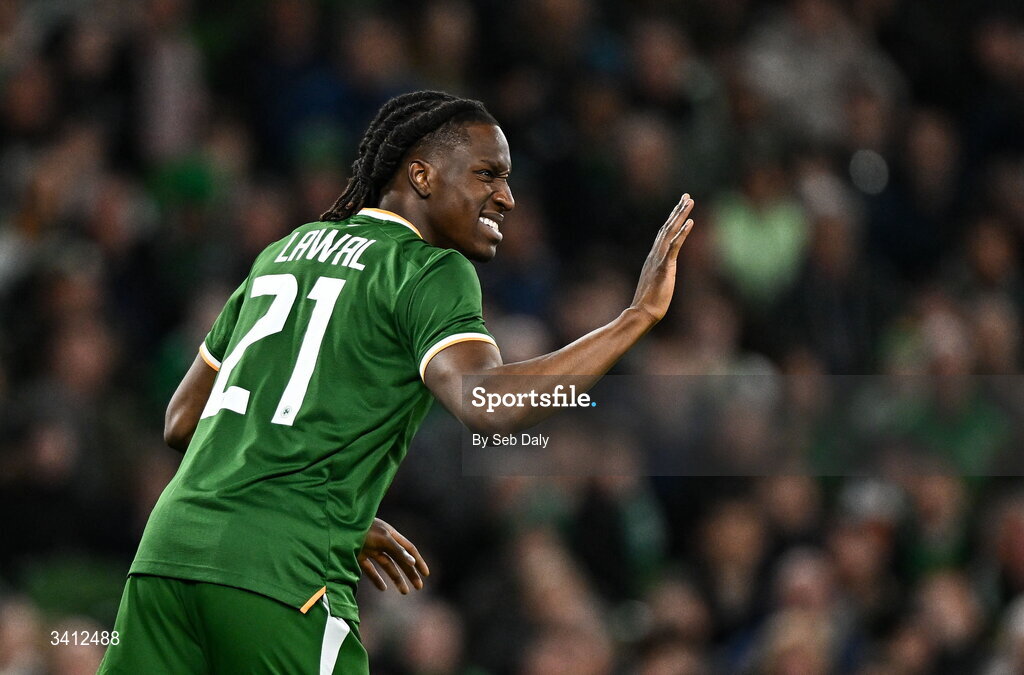 31 March 2026; Bosun Lawal of Republic of Ireland during the international friendly match between Republic of Ireland and North Macedonia at the Aviva Stadium in Dublin. Photo by Seb Daly/Sportsfile