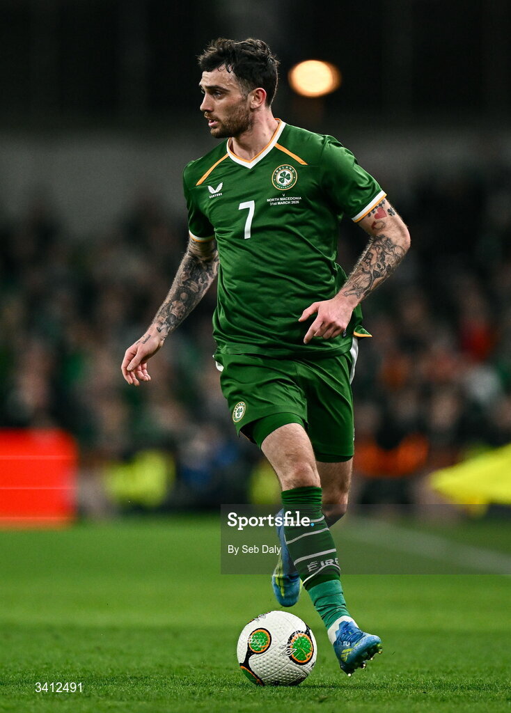 31 March 2026; Troy Parrott of Republic of Ireland during the international friendly match between Republic of Ireland and North Macedonia at the Aviva Stadium in Dublin. Photo by Seb Daly/Sportsfile