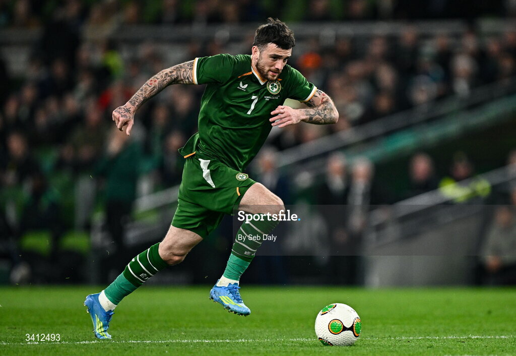 31 March 2026; Troy Parrott of Republic of Ireland during the international friendly match between Republic of Ireland and North Macedonia at the Aviva Stadium in Dublin. Photo by Seb Daly/Sportsfile