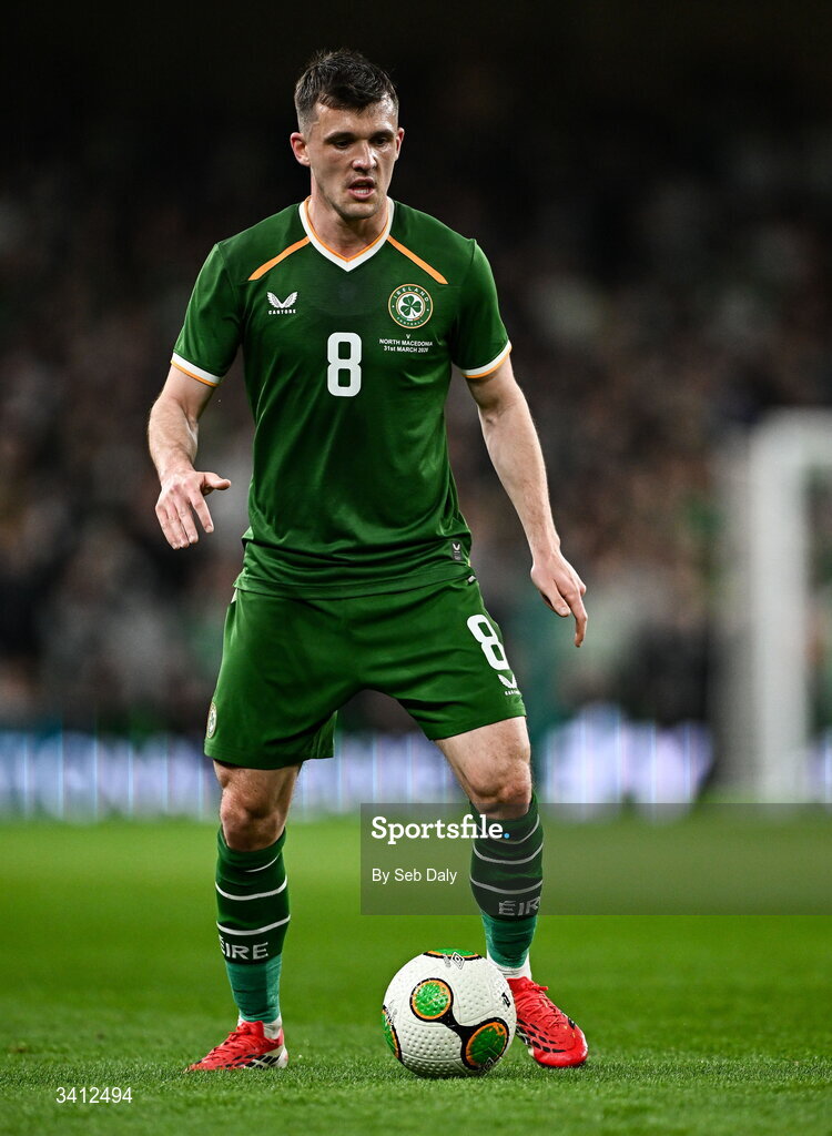 31 March 2026; Jason Knight of Republic of Ireland during the international friendly match between Republic of Ireland and North Macedonia at the Aviva Stadium in Dublin. Photo by Seb Daly/Sportsfile