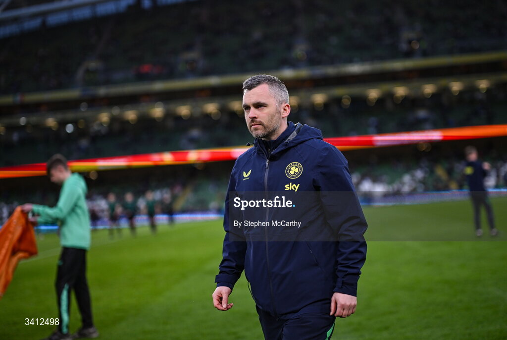 31 March 2026; Republic of Ireland physiotherapist Cian McCaffrey before the international friendly match between Republic of Ireland and North Macedonia at Aviva Stadium in Dublin. Photo by Stephen McCarthy/Sportsfile