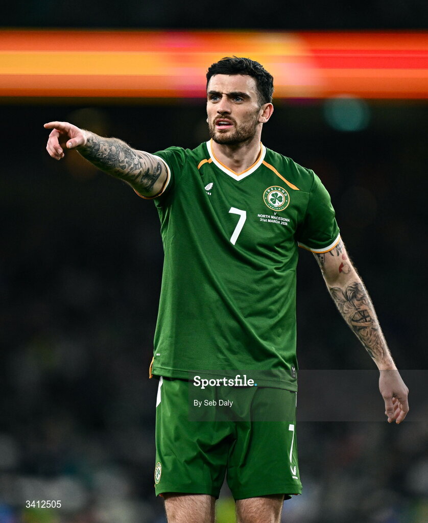 31 March 2026; Troy Parrott of Republic of Ireland during the international friendly match between Republic of Ireland and North Macedonia at the Aviva Stadium in Dublin. Photo by Seb Daly/Sportsfile