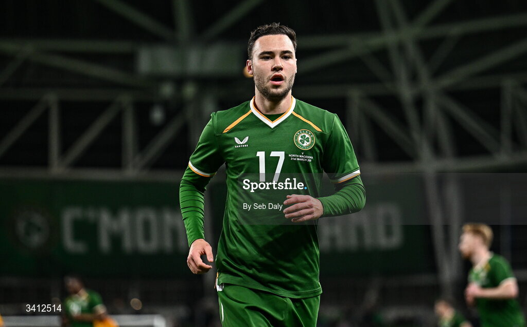 31 March 2026; Harvey Vale of Republic of Ireland during the international friendly match between Republic of Ireland and North Macedonia at the Aviva Stadium in Dublin. Photo by Seb Daly/Sportsfile
