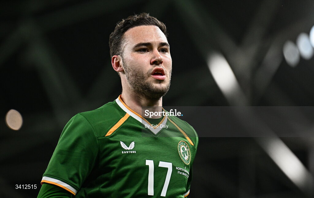 31 March 2026; Harvey Vale of Republic of Ireland during the international friendly match between Republic of Ireland and North Macedonia at the Aviva Stadium in Dublin. Photo by Seb Daly/Sportsfile