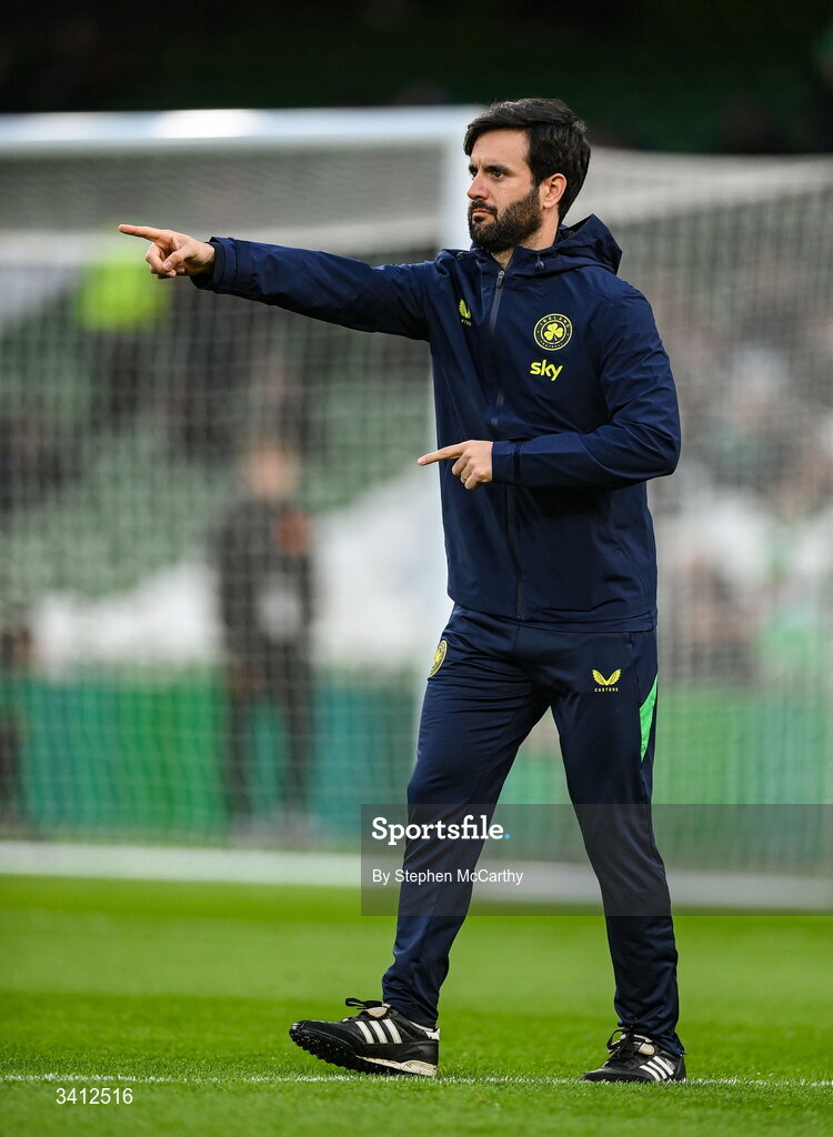 31 March 2026; Republic of Ireland strength and conditioning coach Pepe Lázaro Ramírez before the international friendly match between Republic of Ireland and North Macedonia at Aviva Stadium in Dublin. Photo by Stephen McCarthy/Sportsfile