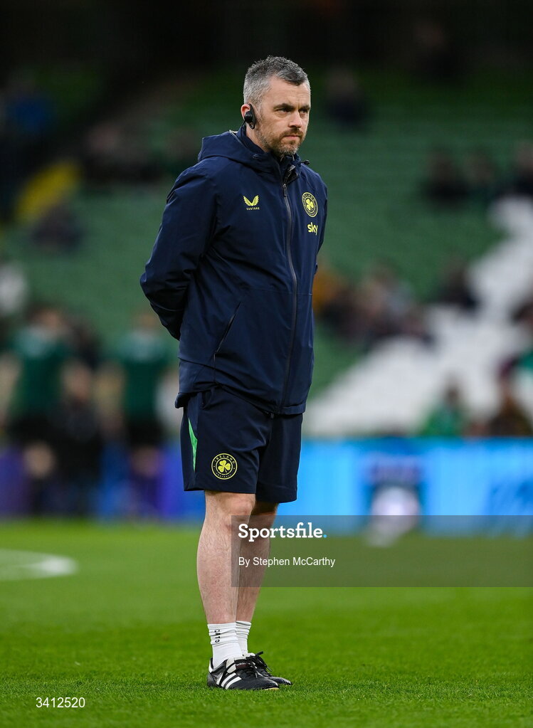 31 March 2026; Republic of Ireland physiotherapist Cian McCaffrey before the international friendly match between Republic of Ireland and North Macedonia at Aviva Stadium in Dublin. Photo by Stephen McCarthy/Sportsfile