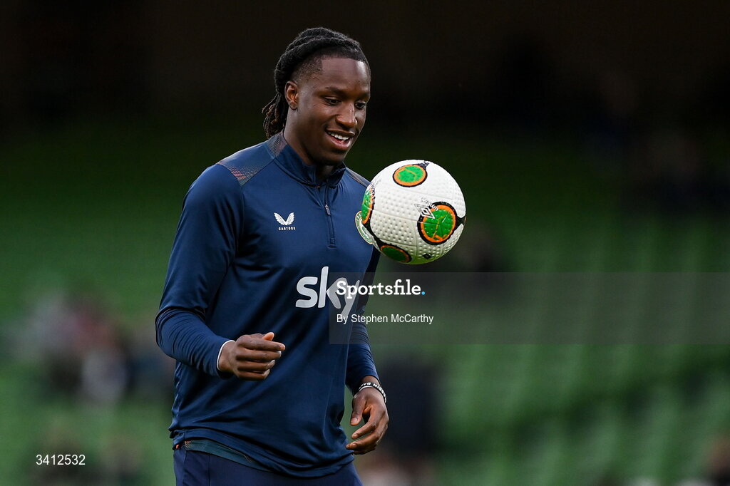 31 March 2026; Bosun Lawal of Republic of Ireland before the international friendly match between Republic of Ireland and North Macedonia at Aviva Stadium in Dublin. Photo by Stephen McCarthy/Sportsfile