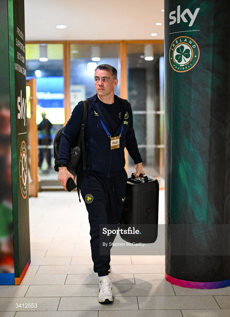 31 March 2026; Republic of Ireland head of athletic performance Damien Doyle arrives for the international friendly match between Republic of Ireland and North Macedonia at Aviva Stadium in Dublin. Photo by Stephen McCarthy/Sportsfile