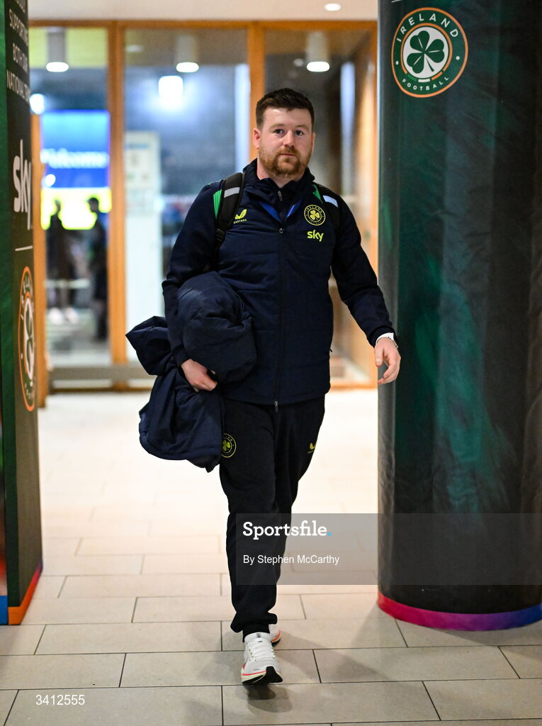 31 March 2026; Republic of Ireland performance analyst Shane Power arrives for the international friendly match between Republic of Ireland and North Macedonia at Aviva Stadium in Dublin. Photo by Stephen McCarthy/Sportsfile