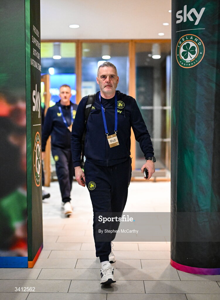 31 March 2026; Republic of Ireland goalkeeping coach Gudmundur Hreidarsson arrives for the international friendly match between Republic of Ireland and North Macedonia at Aviva Stadium in Dublin. Photo by Stephen McCarthy/Sportsfile