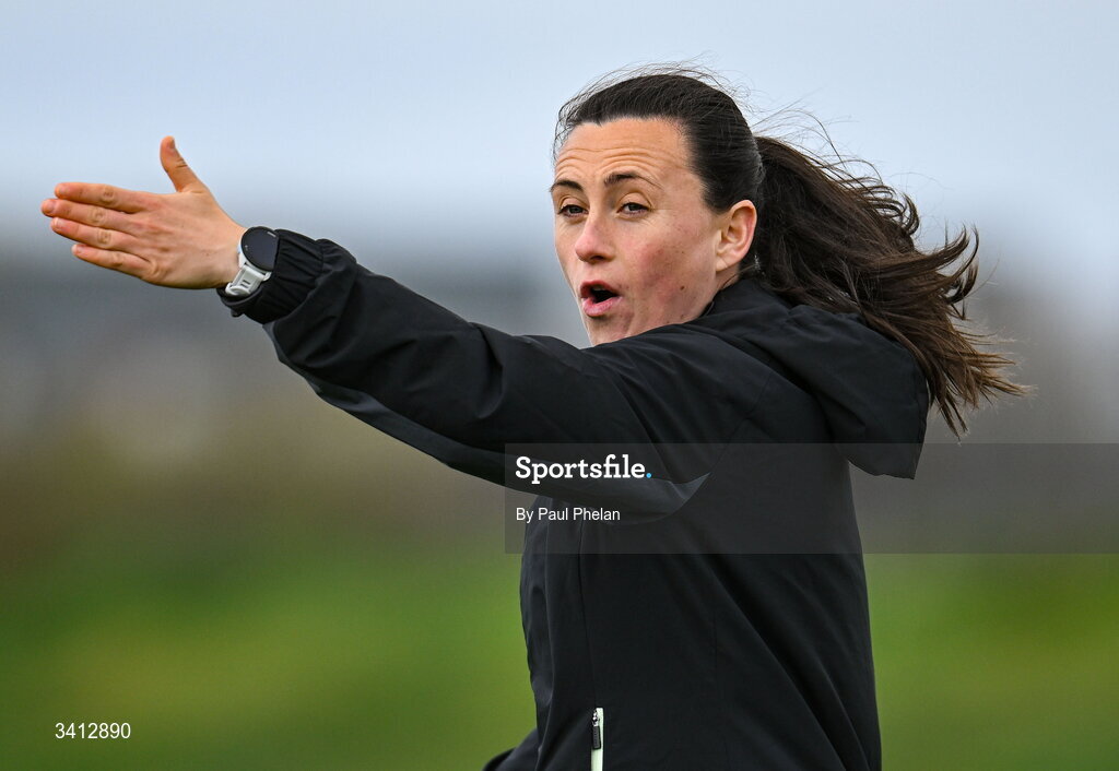 31 March 2026; Republic of Ireland coach Megan Smyth-Lynch before the Girls U16 international friendly match between Repubic of Ireland and Switzerland at the FAI National Training Centre in Abbotstown, Dublin. Photo by Paul Phelan/Sportsfile