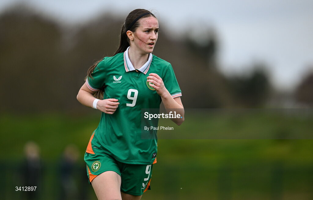 31 March 2026; Ciara Milton of Republic of Ireland during the Girls U16 international friendly match between Repubic of Ireland and Switzerland at the FAI National Training Centre in Abbotstown, Dublin. Photo by Paul Phelan/Sportsfile