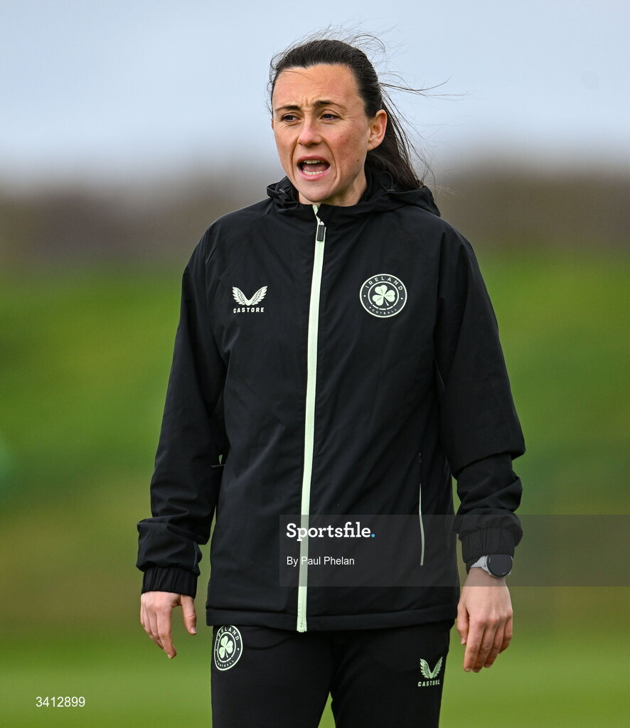 31 March 2026; Republic of Ireland coach Megan Smyth-Lynch before the Girls U16 international friendly match between Repubic of Ireland and Switzerland at the FAI National Training Centre in Abbotstown, Dublin. Photo by Paul Phelan/Sportsfile