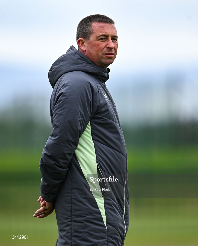 31 March 2026; Republic of Ireland head coach James Scott before the Girls U16 international friendly match between Repubic of Ireland and Switzerland at the FAI National Training Centre in Abbotstown, Dublin. Photo by Paul Phelan/Sportsfile