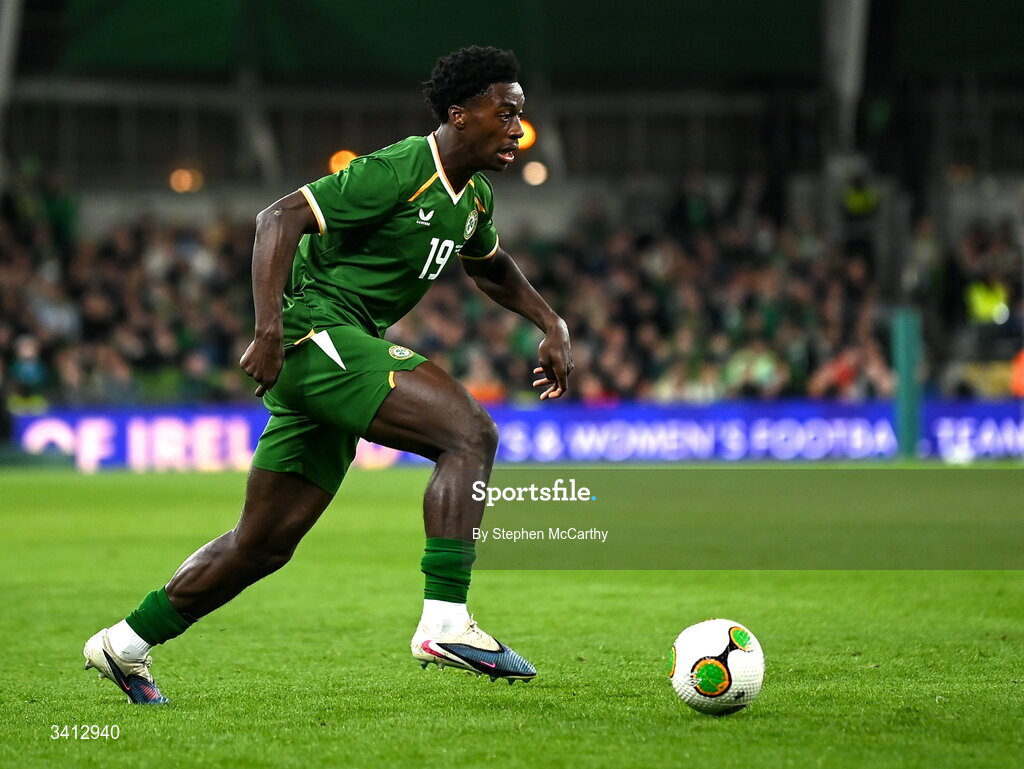 31 March 2026; James Abankwah of Republic of Ireland during the international friendly match between Republic of Ireland and North Macedonia at Aviva Stadium in Dublin. Photo by Stephen McCarthy/Sportsfile