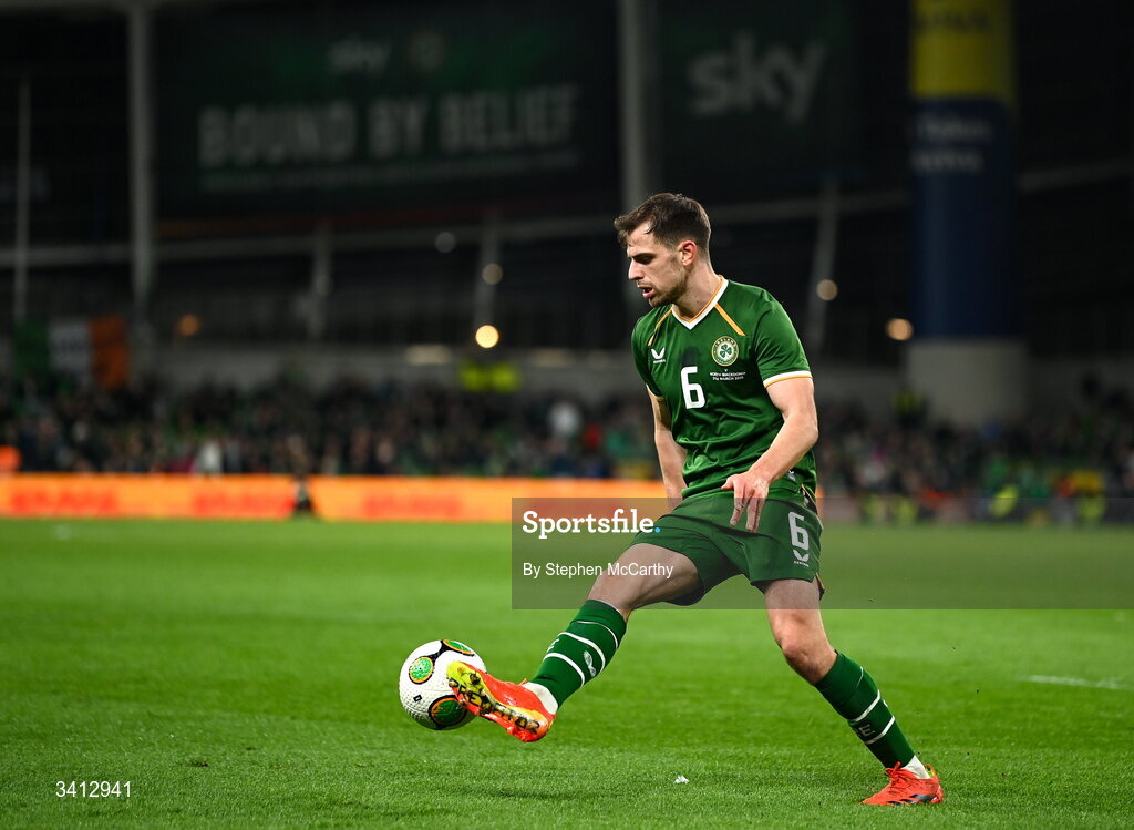 31 March 2026; Jayson Molumby of Republic of Ireland during the international friendly match between Republic of Ireland and North Macedonia at Aviva Stadium in Dublin. Photo by Stephen McCarthy/Sportsfile