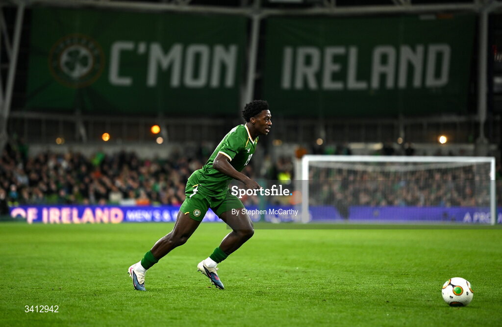 31 March 2026; James Abankwah of Republic of Ireland during the international friendly match between Republic of Ireland and North Macedonia at Aviva Stadium in Dublin. Photo by Stephen McCarthy/Sportsfile