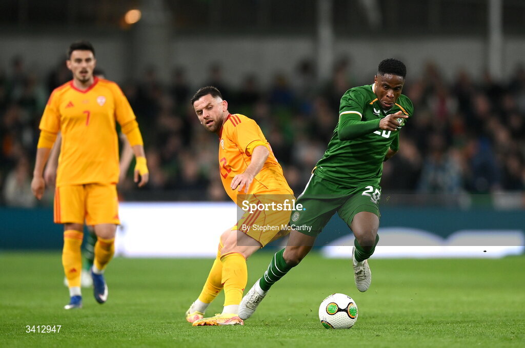 31 March 2026; Chiedozie Ogbene of Republic of Ireland during the international friendly match between Republic of Ireland and North Macedonia at Aviva Stadium in Dublin. Photo by Stephen McCarthy/Sportsfile