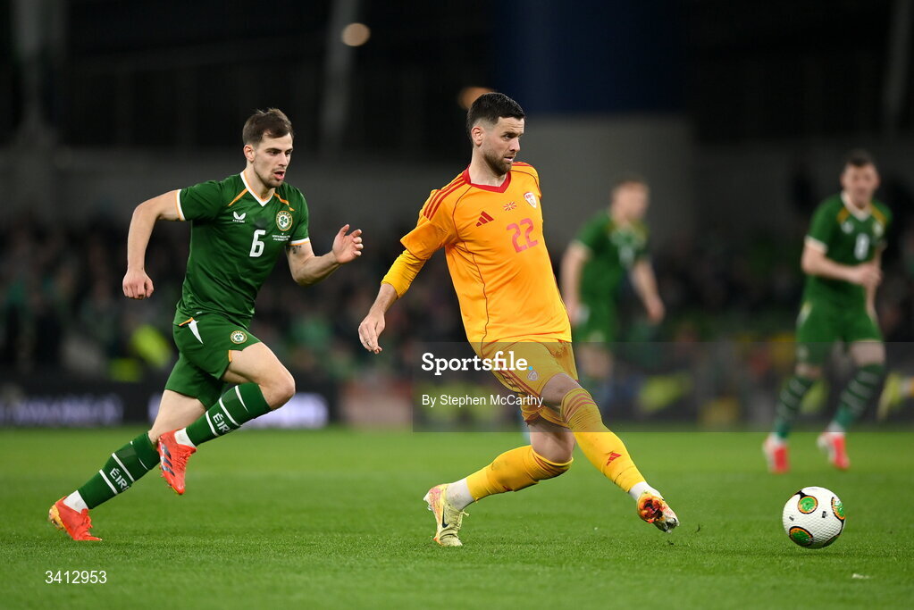 31 March 2026; Isnik Alimi of North Macedonia during the international friendly match between Republic of Ireland and North Macedonia at Aviva Stadium in Dublin. Photo by Stephen McCarthy/Sportsfile