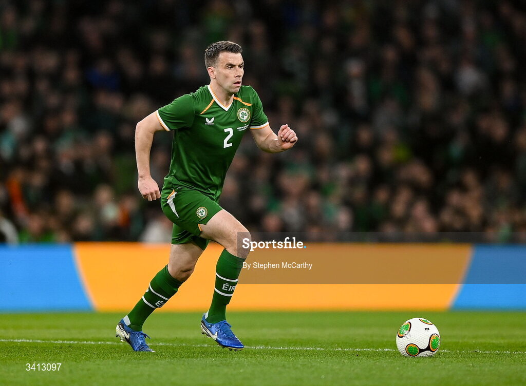 31 March 2026; Seamus Coleman of Republic of Ireland during the international friendly match between Republic of Ireland and North Macedonia at Aviva Stadium in Dublin. Photo by Stephen McCarthy/Sportsfile