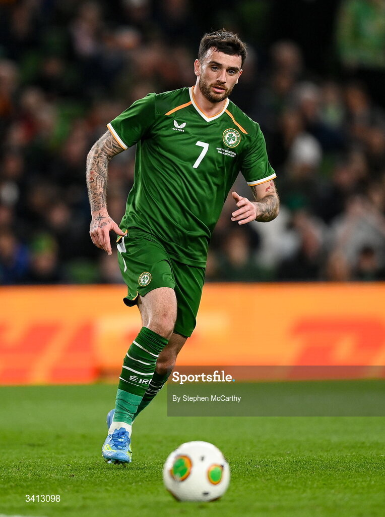 31 March 2026; Troy Parrott of Republic of Ireland during the international friendly match between Republic of Ireland and North Macedonia at Aviva Stadium in Dublin. Photo by Stephen McCarthy/Sportsfile