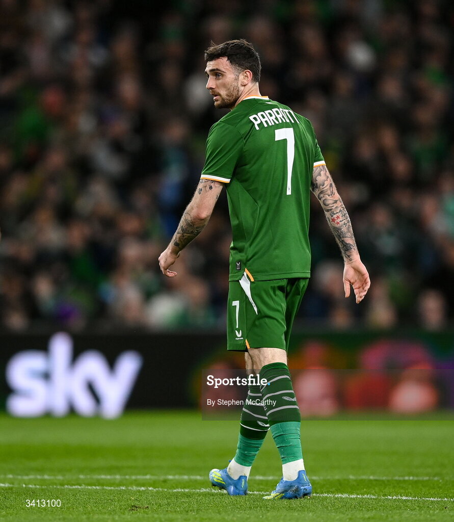 31 March 2026; Troy Parrott of Republic of Ireland during the international friendly match between Republic of Ireland and North Macedonia at Aviva Stadium in Dublin. Photo by Stephen McCarthy/Sportsfile