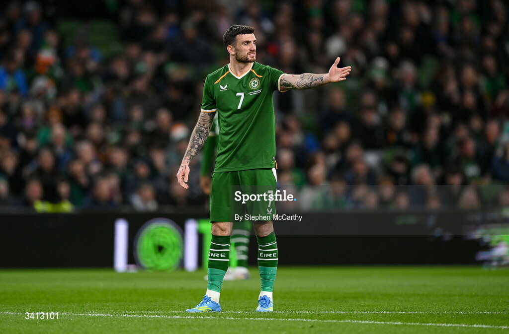 31 March 2026; Troy Parrott of Republic of Ireland during the international friendly match between Republic of Ireland and North Macedonia at Aviva Stadium in Dublin. Photo by Stephen McCarthy/Sportsfile