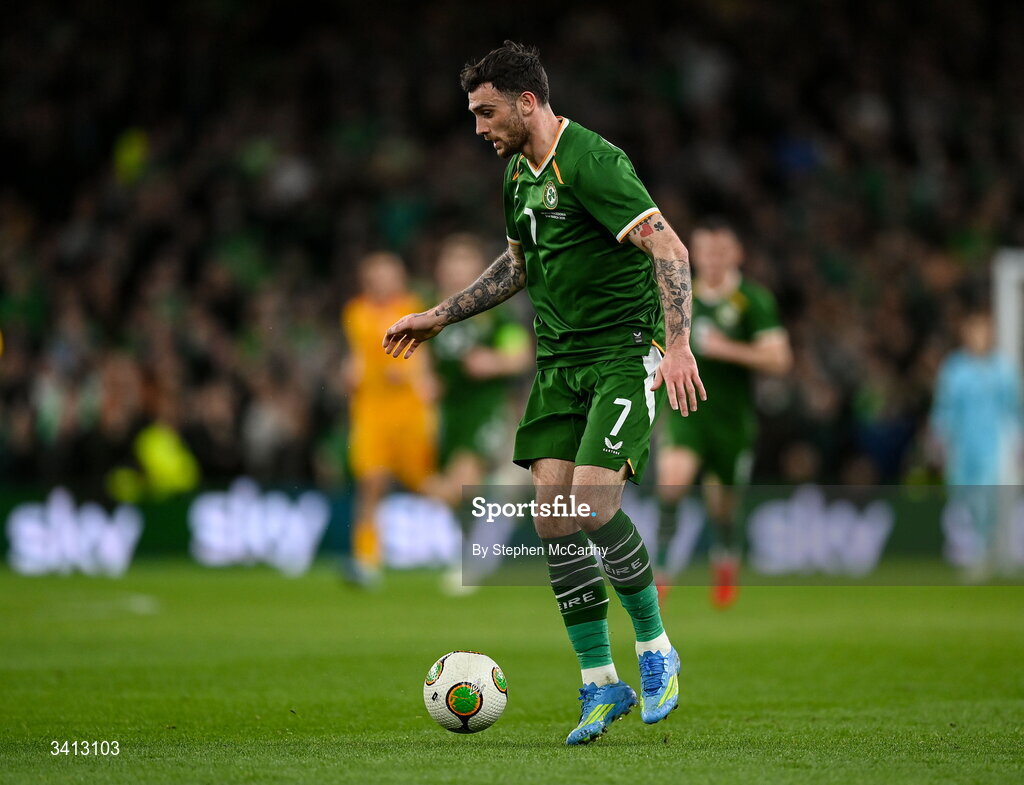 31 March 2026; Troy Parrott of Republic of Ireland during the international friendly match between Republic of Ireland and North Macedonia at Aviva Stadium in Dublin. Photo by Stephen McCarthy/Sportsfile