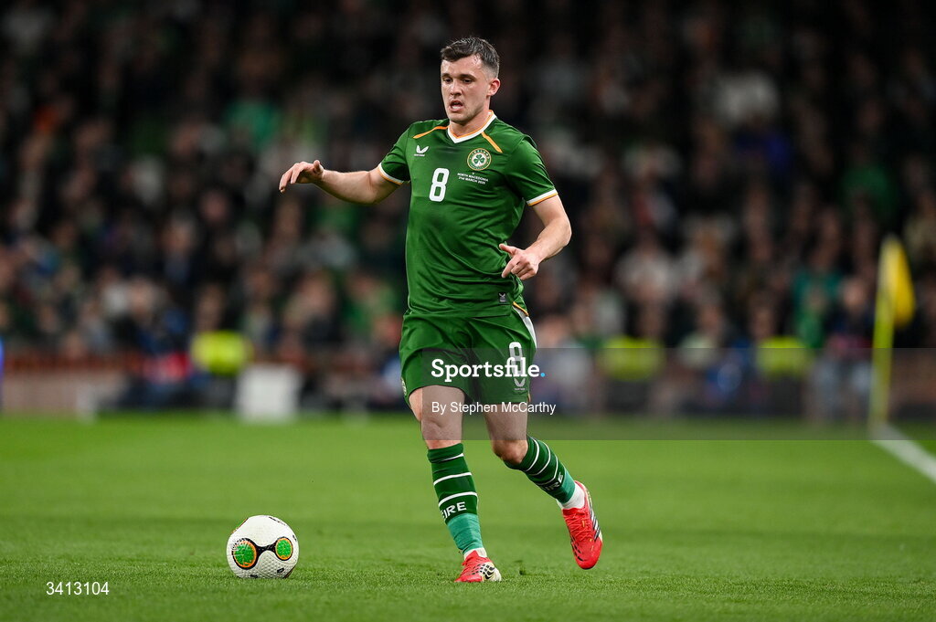 31 March 2026; Jason Knight of Republic of Ireland during the international friendly match between Republic of Ireland and North Macedonia at Aviva Stadium in Dublin. Photo by Stephen McCarthy/Sportsfile