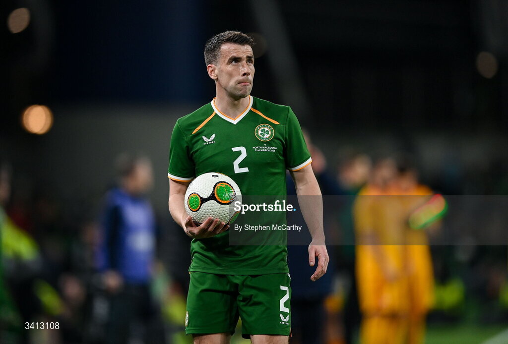 31 March 2026; Seamus Coleman of Republic of Ireland during the international friendly match between Republic of Ireland and North Macedonia at Aviva Stadium in Dublin. Photo by Stephen McCarthy/Sportsfile