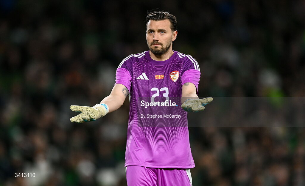 31 March 2026; North Macedonia goalkeeper Stole Dimitrievski during the international friendly match between Republic of Ireland and North Macedonia at Aviva Stadium in Dublin. Photo by Stephen McCarthy/Sportsfile