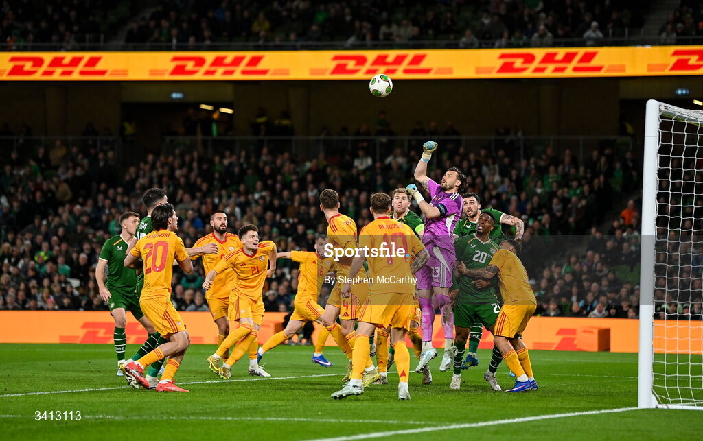 31 March 2026; North Macedonia goalkeeper Stole Dimitrievski during the international friendly match between Republic of Ireland and North Macedonia at Aviva Stadium in Dublin. Photo by Stephen McCarthy/Sportsfile