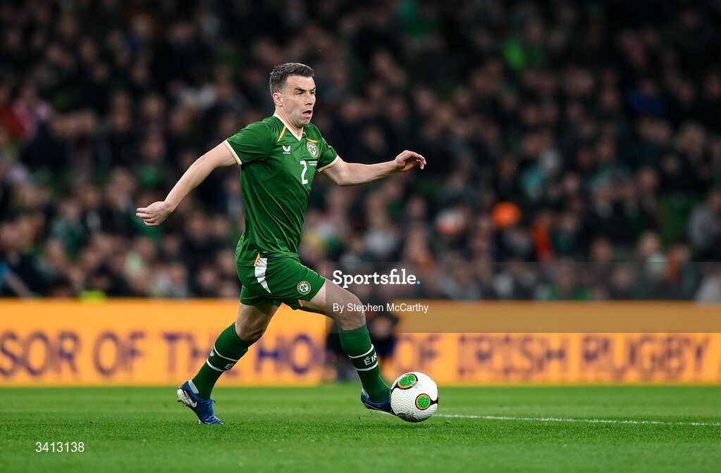 31 March 2026; Seamus Coleman of Republic of Ireland during the international friendly match between Republic of Ireland and North Macedonia at Aviva Stadium in Dublin. Photo by Stephen McCarthy/Sportsfile
